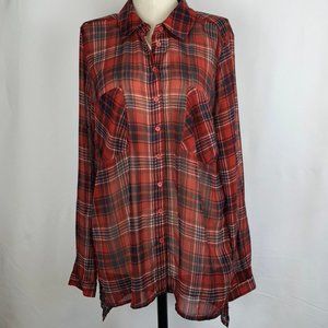 Band of Gypsies Boho Mixed Plaid Sheer Blouse